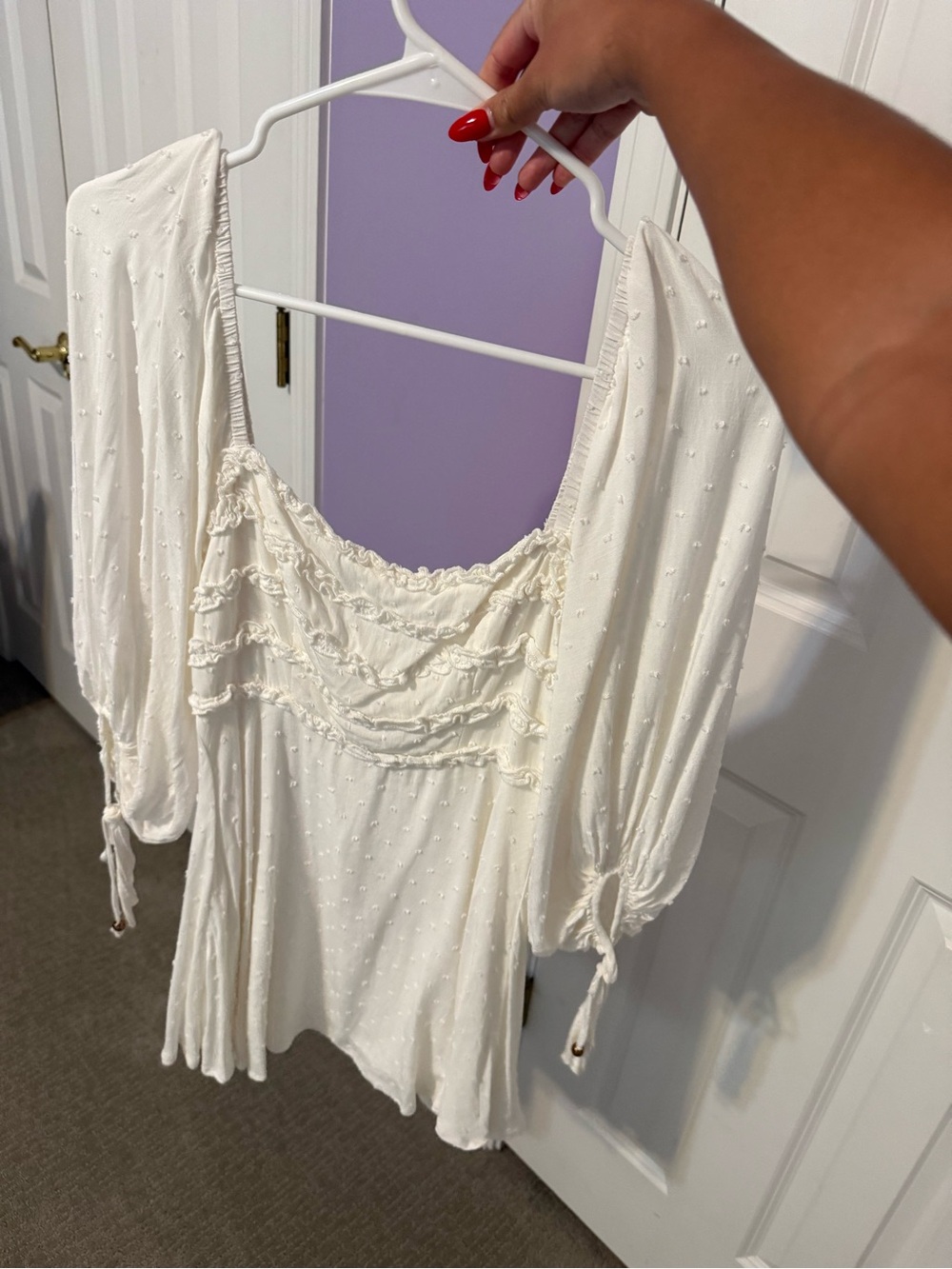 Hello Molly Cream Textured Ruffle Mini Dress